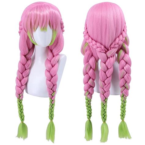 Mitsuri Hair, Mitsuri Cosplay, Pelo Anime, Kanroji Mitsuri, Halloween Wigs, Cosplay Hair, Small Braids, Video Pink, Pink Wig