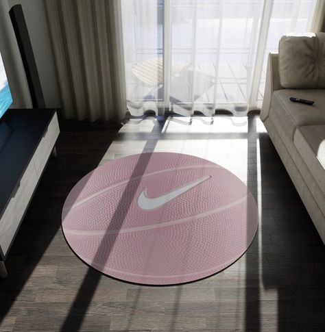 Sporty Room Aesthetic, Pink Nike Basketball, Girls Sports Room, Girls Sports Bedroom, Nike Rug, Sporty Girl Aesthetic, Softball Room, Daisy Room, Ball Nike