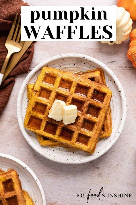 These from-scratch pumpkin waffles are made with real pumpkin puree. They are crispy on the outside and soft on the inside, perfectly sweetened and full of cozy fall spices. Pumpkin Waffles Recipe, Waffle Recipe Healthy, Pumpkin Pie Mix, Homemade Waffles, Pumpkin Waffles, Pumpkin Pecan, Fall Spices, Pumpkin Flavor, Gluten Free Pumpkin