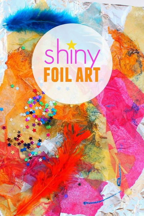 shiny foil process art- great open-ended collage activity for young kids Collage Activity, Process Art Preschool, Open Ended Art, Sensory Art, Activities For Preschool, Foil Art, Kindergarten Art, Toddler Art, Open Ended