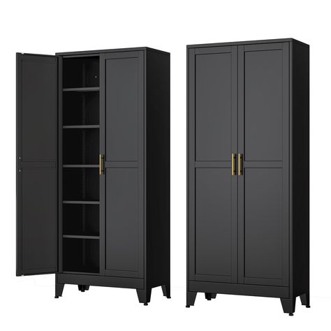 PRICES MAY VARY. 🛒【High Quality Materials】: The storage cabinet is made of high-quality cold-rolled steel. The metal storage cabinet adopts a high-quality electrostatic powder layer, which is easy to clean, scratch resistant, and sturdy and durable. 🛒【Adjustable shelves】: Metal storage cabinet with 5 adjustable shelves, you can move the shelves up and down as needed. Each shelf can hold up to 150 pounds. 🛒【Large Storage Space】: The product size of the metal storage cabinet is 74.8"H x 31.5" W Salon Locker Ideas, Garbage Can Storage Indoor, Modern Office Storage Cabinets, Industrial Room Decor, Basement Storage Cabinets, Unnecessary Necessities, Cabinet For Office, Cabinets For Kitchen, Amazon Kitchen Decor