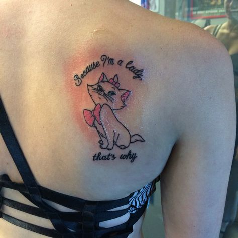 Marie from Aristocats tattoo. Because I'm a lady, that's why. Aristocats Tattoo Marie, Marie Cat Tattoo, The Aristocats Tattoo, Marie Tattoo Aristocats, Marie Aristocats Tattoo, Marie Kitty, Aristocats Tattoo, Marie Tattoo, Marie From Aristocats