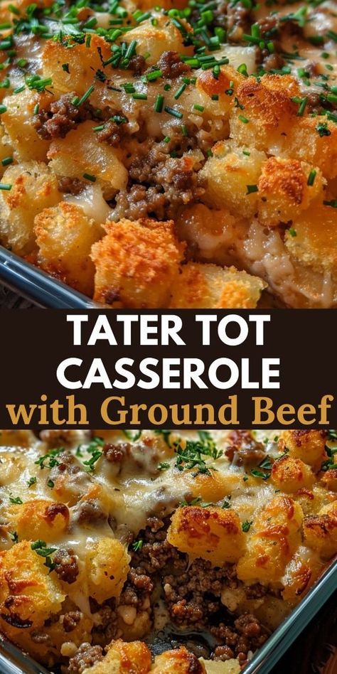 Tater Tot Casserole with Ground Beef is the ultimate comfort food, combining crispy tater tots, savory ground beef, and a creamy, cheesy sauce.  It’s a hearty dish that’s perfect for family dinners, potlucks, or any gathering where you want to serve something delicious and filling. Enjoy! Casserole With Ground Beef, Ground Beef Casserole Recipes, Tot Casserole, Tater Tot Casserole, Beef Casserole Recipes, Favorite Recipes Dinner, Dinner With Ground Beef, Ground Beef Casserole, Ground Beef Recipes For Dinner