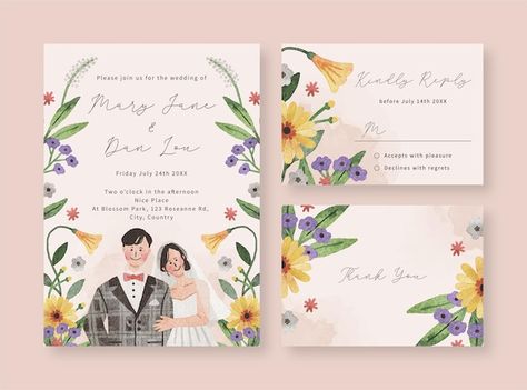 Wedding invitation tamplate with cute ha... | Premium Vector #Freepik #vector #elegant-wedding-invitation #wedding-invitation-marriage #wedding-invite #wedding-invitation-template Wedding Cute Illustration, Wedding Invitations With Illustration, Wedding Invite With Illustration, Wedding Invitations Layout, Cute Invitation Ideas, Wedding Card Invitation Ideas, Wedding Invites Design, Wedding Invite Illustration, Canva Wedding Invitations