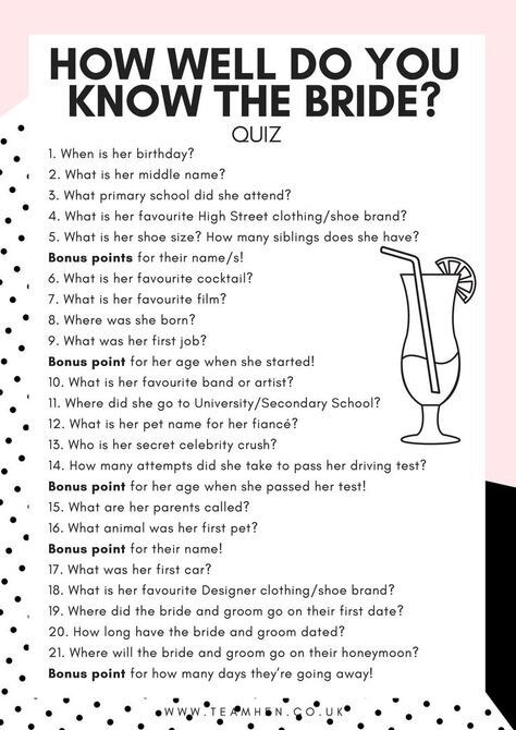 Work Bachelorette Party Ideas, Bachelorette Must Do List, Games For Bridesmaids, Hendo Ideas Bridal Parties, Godly Bachelorette Party, Hen Do Games Party Ideas, Original Bachelorette Ideas, Who Knows The Bride Best Questions, Hen Party Ideas Games