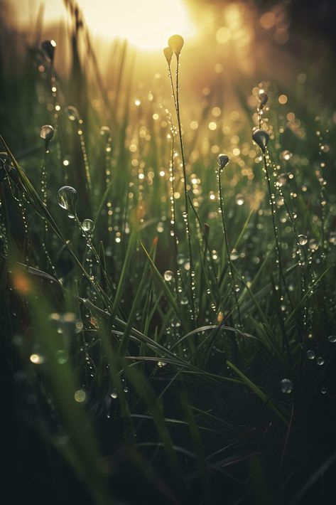 Download the a close up of grass with dew drops on it and a blurry background of the grass and the sun shining through the drops of the grass on the grass is a sunny day light. Generative AI 24365307 royalty-free Stock Photo from Vecteezy for your project and explore over a million other images and backgrounds. Dewy Grass Aesthetic, Soft Rain Aesthetic, Dew Drops Aesthetic, Dew Aesthetic, Grass Aesthetic, Dew Drop Photography, Sustained Investigation, Blurry Background, Dark Background Wallpaper