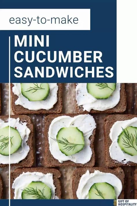 These Mini Cucumber Sandwiches with cream cheese and dill are a delicious appetizer for your next get-together! Cucumber On Bread Appetizer, Cucumber Rye Bread Appetizers, Cucumber Party Sandwiches, Mini Party Sandwiches, Cucumber Sandwiches With Cream Cheese, Cucumber Dill Sandwiches, Mini Cucumber Sandwiches, Sandwiches With Cream Cheese, Cucumber Cream Cheese Sandwiches