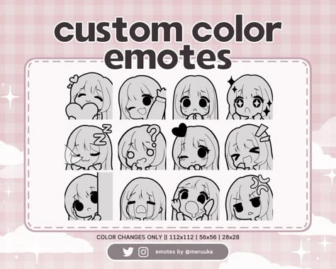 Cute Twitch Emote Ideas, Twitch Emote Reference Base, Emotes Base Free, Hi Emote Twitch, Twitch Chibi Emote, How To Draw Emotes, Chibi Emote Reference, Vtuber Emotes Base, Chibi Emoji Base