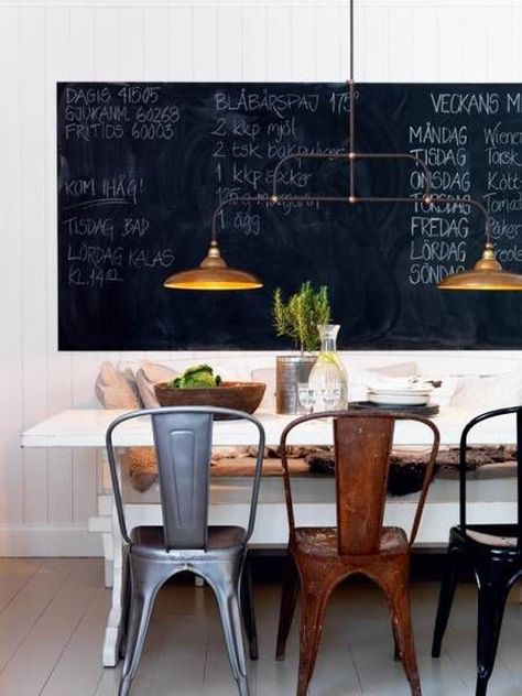 Mixed Dining Chairs, Tolix Chair, Industrial Dining, Chalkboard Wall, Design Industrial, The Design Files, Rustic Dining, Dining Room Design, Design Case