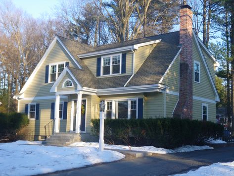 shed dormer tucked into large gable Cape Cod Addition, Cape House Exterior, Dutch Colonial Exterior, Cape Cod Addition Ideas, Dormer Addition, Lake House Master, Cape Style Homes, Ranch House Exterior, Cottage Exteriors