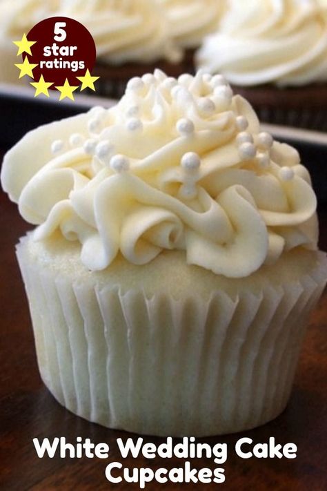 White Cake Mix Cupcakes, White Wedding Cake Cupcakes, Wedding Cupcake Recipes, White Cupcake Recipes, White Wedding Cupcakes, Wedding Cake Cupcakes, Cake Mix Cupcakes, Wedding Cake Flavors, Wedding Cakes With Cupcakes