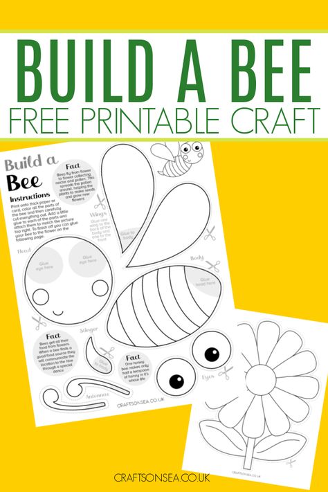 Build a Bee Craft (FREE Printable PDF) Bee Art For Preschoolers, Honey Crafts Preschool, Bee Pollination Activities For Kids, Bee Activities Kindergarten, Bee Craft Kindergarten, Bee Activities For Preschool Free Printables, Easy Bee Crafts For Kids, Bee Activity For Kids, Honeybee Crafts For Kids