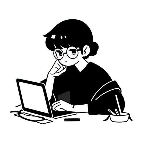 Cute Study Drawing, Study Illustration Aesthetic, Female Character With Glasses, Ghibli Style Pfp, Girl Studying Drawing, Ceo Drawing, Aesthetic Profile Picture Cartoon, Manga Studying, Profile Picture Illustration