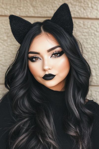 21 Easy Cat Makeup Halloween Ideas You’ll Want to Try Kitten Makeup Halloween, Simple Black Cat Makeup Halloween, Black Cat Makeup Halloween Pretty, Cat Make Up For Halloween Easy, Witch And Black Cat Costume, Black Cat Costume Makeup, Cat Halloween Makeup For Women, Cat Costume Makeup For Women, Halloween Cat Makeup For Women