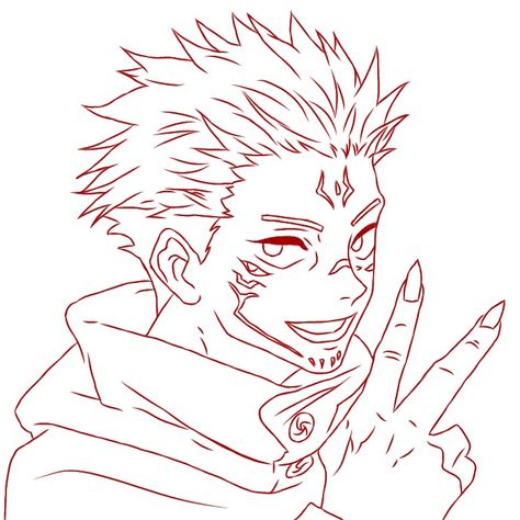 Anime Outline Drawing, Anime Character Outline, Anime Outline, Anime Face Outline, Gojo Outline, Outline Art Anime, Sukuna Outline, Anime Line Art, Anime Lineart Simple