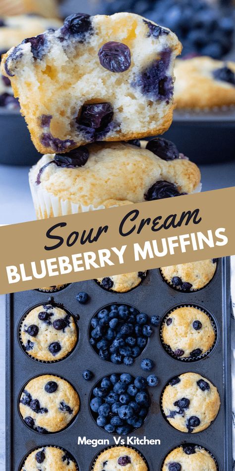 Light and fluffy Sour Cream Blueberry Muffins are quick and easy. These are the best muffins. You’ll be happy you made these for breakfast. Sour Cream Blueberry Muffins, Sour Cream Muffins, Blueberry Pie Recipe, Delicious Muffins, Blueberry Muffin, Oreo Dessert, Blueberry Recipes, Blueberry Pie, Blueberry Muffins