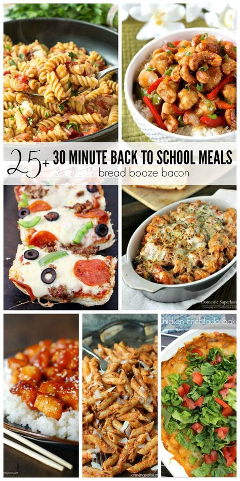 My oldest went back to school last week, and if you're like me shuffling everyone around, doing homework, and getting dinner on the table isn't always to easiest task during the week.  But you don't have to dread the nightly "What's for Dinner?" question with these 25+ 30 Minute Back to School Meals! Team Dinner Ideas High School, Team Dinner Ideas, Back To School Meals, Delish Dinners, High School Volleyball, Bread Booze Bacon, Team Dinner, Nourishing Recipes, Kid Lunches