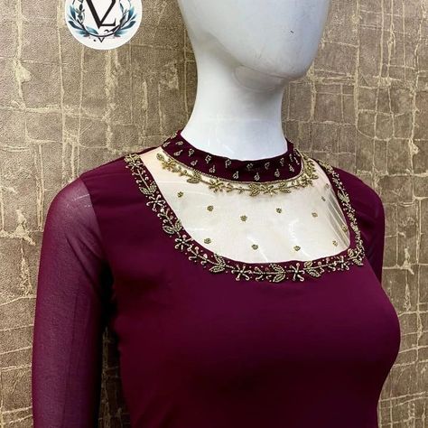 *❤️Jewel Neck Kurti* *❤️The V2 Couples Present* *❤️FABRIC* *PREMIUM GEORGETTE WITH CRAPE LINING* *❤️HEAVY BEADS AND MIRRORWORK all over neck and YOKE* *❤️Jewel NECK-LINE* *❤️Transparent* *❤️Button on back of neck* *❤️A-line Pattern* *❤️SIZES M,L,XL, XXL* *❤️RATE 7 1085/- +ship* Dm order to whatsup 8309874411 @hansicollections inbox folder #hansicolletions #banarasisaree #organzaasaree #kuppadam #uppadasarees #uppadasilk #uppadatissuesarees #weddinginspiration #bridelwear #f... Couple Presents, Hand Embroidery Dress, Aari Embroidery, Aari Work, Jewel Neck, Banarasi Sarees, Line Patterns, Embroidery Dress, Saree Styles