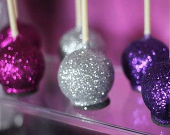 Popular items for table candy buffet on Etsy Retirement Cake Pops, Glittery Cake, Glam Cake, Glitter Cake Pops, Bling Party, Birthday Cake Pops, Sweets Table, Purple Candy, Fuchsia Purple