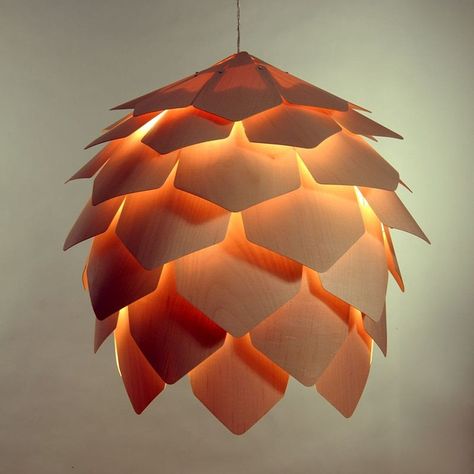 Russian designer Pavel Eekra present Pinecone Lamp, 56 wooden plates. Lounge atmosphere guaranteed… #Wood #WoodLamp #PendantLamp @idlights Luminaria Diy, Pinecone Pendant, Diy Lampe, Deco Luminaire, The Ceiling, Pine Cone, Maple Wood, My New Room, 인테리어 디자인