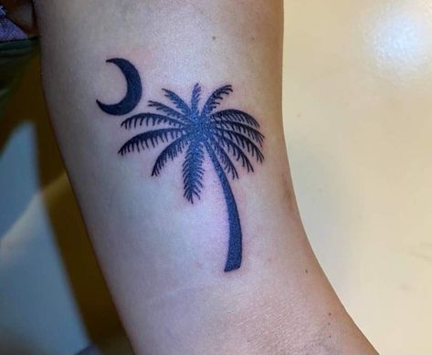 South carolina palmetto moon tattoo South Carolina Tattoo Ideas, Palmetto Tattoo, Moon And Palm Tree Tattoo, Palm Tree Ocean Tattoo, Palmetto Tattoo South Carolina, Palmetto Moon Tattoo, South Carolina Palm Tree Tattoo, South Carolina Tattoo, Palmetto Tree Tattoo South Carolina