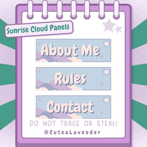 Twitch About Me Panel Free, Twitch Profile Banner Aesthetic, Twitch Panels Free, Cloud Aesthetic, Sunrise Clouds, Cloud Theme, Twitch Panels, Blue Panels, Twitch Stream