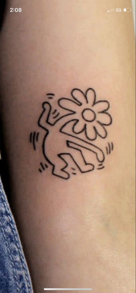 Keith Haring Widget, Fine Line Tattoo Harry Styles Minimalist, Tattoo Ideas Keith Haring, Keith Haring Flower, Keith Haring Dog Tattoo, Keith Haring Tattoo, Haring Tattoo, Dancing Flower Keith Haring, Keith Haring