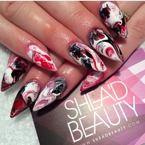 Red white and black x marble nails Red Black White Marble Nails, Red White Marble Nails, White Red Black Nails, Red And White Marble Nails, Black And Red Marble Nails, Red And Black Marble Nails, Silver Marble Nails, Acrylic Tip Designs, Nail Designs White