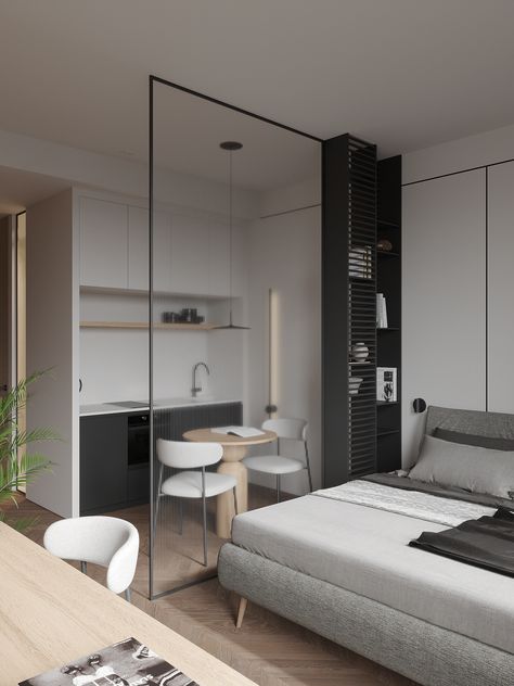 VANDER_P :: Behance Tiny Studio Apartments, Mini Apartments, Studio Apartment Living, Micro Apartment, Hotel Room Design, Tiny Apartments, Small Apartment Design, Small Space Design, Interior Room