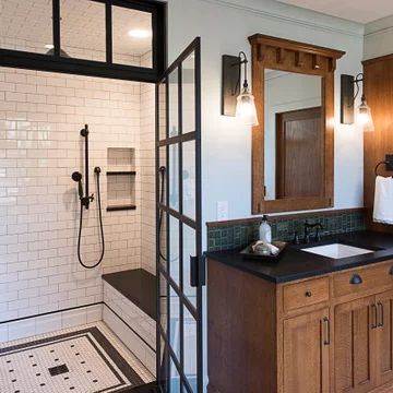 75 Beautiful Arts and Crafts Bathroom Ideas & Designs - January 2022 | Houzz AU Modern Craftsman Bathroom, Craftsman Bathroom Ideas, Craftsman Bathroom Remodel, Modern Craftsman Interior, Craftsman Style Bathroom, Craftsman Style Bathrooms, Craftsman Style Interior, Craftsman Interior Design, Stone Tile Bathroom