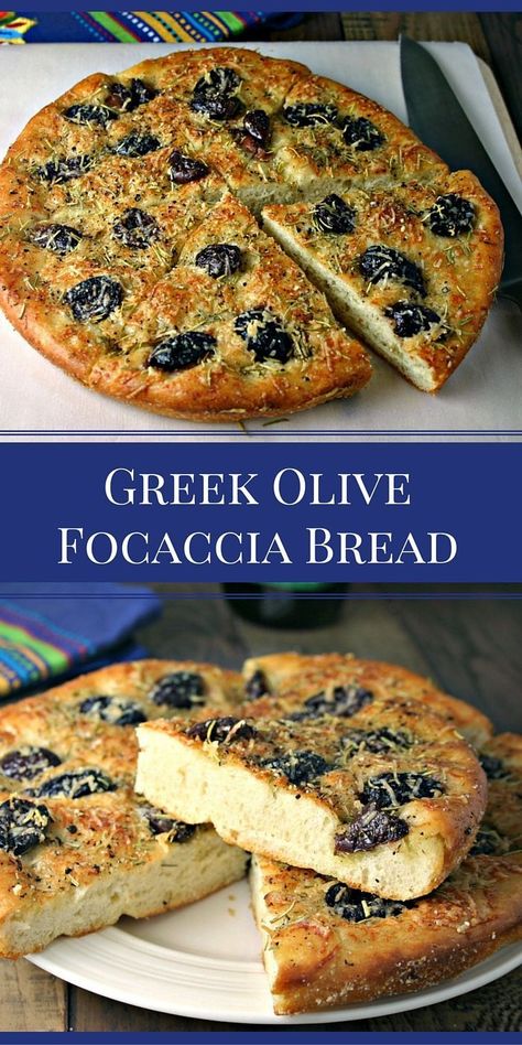 Olive Focaccia Bread, Ancient Greek Food, Olive Focaccia, Greek Bread, Greek Dinners, Greek Olives, Roll Recipes, Greek Cooking, Focaccia Bread