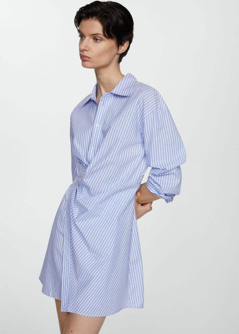 Striped wrap shirt dress -  Women | Mango United Kingdom Wrap Shirt Dress, What To Wear Fall, European Summer Outfits, Short Design, Stripe Long Sleeve, Wrap Shirt, Striped Shirt Dress, Tailored Design, Poplin Dress