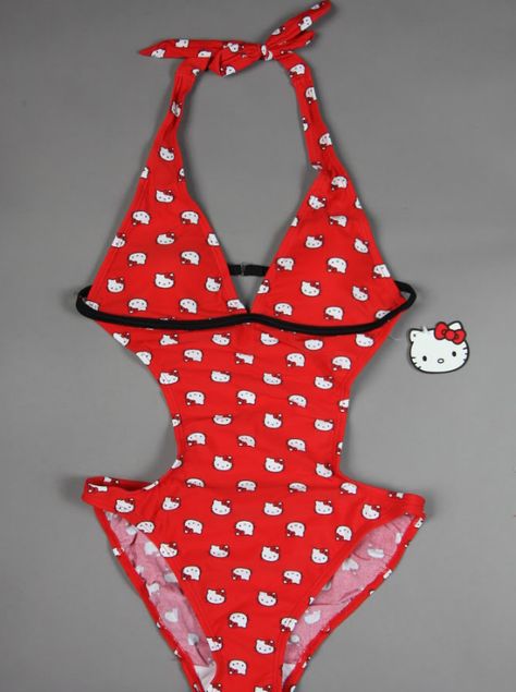 Hello Kitty Bathing Suit, Hello Kitty Swimsuit, Red Hello Kitty, Swimsuit Aesthetic, Monokini Swimsuit, Kitty Clothes, Hello Kitty Clothes, Japan Outfit, Hello Kitty Art