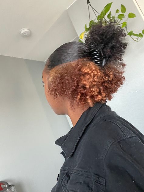 Hair Color Ideas For 4c Natural Hair, 4c Hair Dye Ideas, 4c Dyed Hair, Honey Brown 4c Hair, 4c Dyed Hair Natural, Dyed 4c Hair, Afro Hair Dye, Half Colored Hair, Hair Stripes