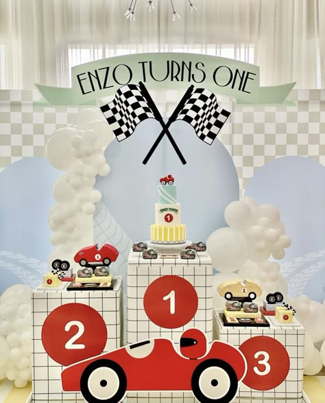 Formula 1 1st Birthday, Formula 1 Themed Birthday Party, Formula One Birthday Party, Vintage Race Car Party, 50th Birthday Themes, 2nd Birthday Party For Boys, Cars Birthday Invitations, Car Themed Parties, Car Birthday Theme