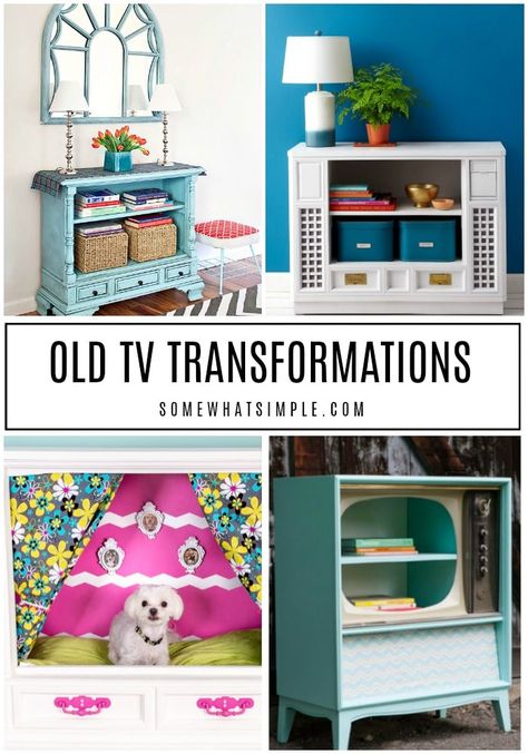 Console Tv Repurpose, Upcycled Tv Cabinet, Vintage Tv Repurposed, Repurposed Tv Stand, Old Tv Consoles, A Collage Of Pictures, Collage Of Pictures, Old Tv Stands, Trash Into Treasure