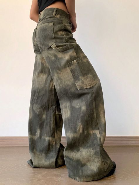 Women's Oversized Tie Dye Wide Leg Cargo Jeans Army Green Casual   Denim Tie Dye Straight Leg Non-Stretch  Women Clothing, size features are:Bust: ,Length: ,Sleeve Length: Running Waist Pack, Small Gym, Gym Backpack, Jeans Cargo, Messenger Bag Men, Tie And Dye, Women Denim Jeans, Cargo Jeans, Waist Pack