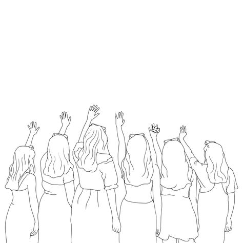 Coloring Pages - a group of girls waving their hands in the air Drawings Of Friends 6 People, Group Of Friends Drawing, Group Of Seven, Hands In The Air, Girl Drawing Sketches, Bible Stuff, Art Friend, Drawings Of Friends, Hand Sketch