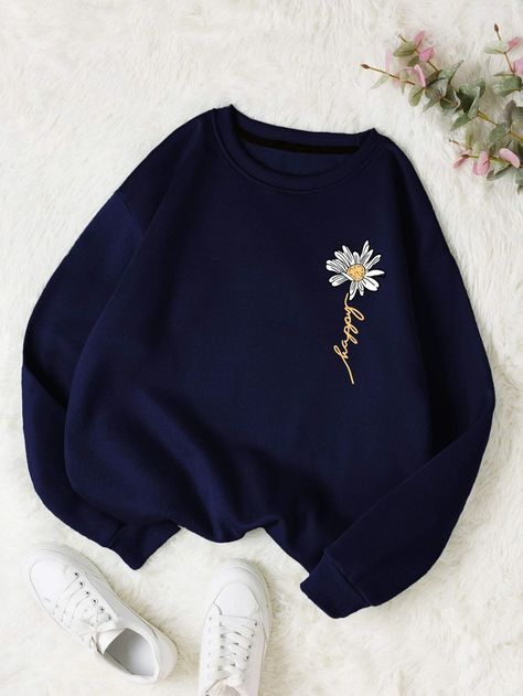 Sweatshirt Outfits Women, Printed Sweatshirts Women, Navy Blue Outfit, Sweat Women, Stylish Hoodies, Cute Dress Outfits, Women Sweatshirts, Quick Outfits, Sweatshirt For Women