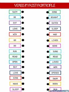 Verbs past participle Language: English Grade/level: 9th School subject: English as a Second Language (ESL) Main content: Verbs Other contents: verbs Past Simple Irregular Verbs Worksheets, Past Participle Worksheet, Past Participle Verbs, Simple Past Verbs, Regular Verb, Verbs Activities, Regular And Irregular Verbs, Worksheets For Grade 3, Verbs List