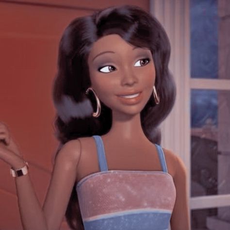 Barbie Life In The Dreamhouse Nikki, Black Barbie Cartoon, Nikki Barbie, Barbie Characters, Barbie Nostalgia, Gym Workout Apps, Barbie Ponytail, Barbie Cartoon, Bathroom Decor Luxury