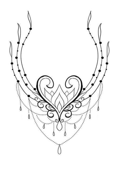 Chest Tattoo Designs Female, Sternum Tattoos, Dragon Tattoo Drawing, Tattoo Jewelry, Bum Tattoo, Lace Tattoo Design, Jewel Tattoo, Necklace Tattoo, Easy Mandala