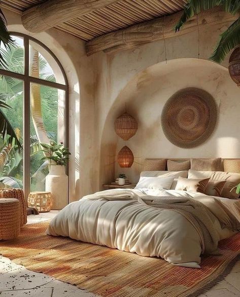 Balinese Bedroom Ideas, Unattainable Love, Afrohemian Decor, Spanish Bedroom, Mediterranean Bedroom, Decor Bedroom Ideas, Mediterranean Home, Bedroom Layouts, Dream House Interior