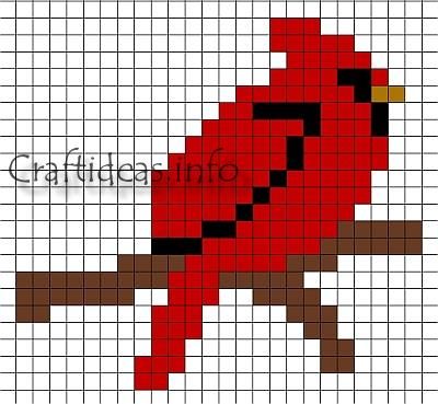 Cardinal Band Competition, Crochet Graph, Graph Crochet, Fuse Bead Patterns, C2c Crochet, Cross Stitch Bird, Easter Craft, Red Bird, Perler Patterns