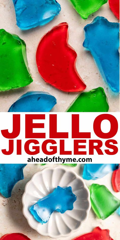 If you like Jell-O, you’ll love these fun Jello Jigglers! They’re fun and colorful, smooth in texture, and fruity flavored. These wiggly jiggly gelatin treats are great for everyday snacks or special occasion treats for kids and adults. Customize these jelly jigglers for any holiday using different colors and shapes. Make them early in the day and enjoy once set in the afternoon or start them in the evening for fresh treats the next day. | aheadofthyme.com #jellojiggler... via @aheadofthyme Jello Shapes, Jello Crafts, Jello Pudding Recipes, Finger Jello, Everyday Snacks, Jello Jigglers, How To Make Jello, Gummies Recipe, Treats For Kids