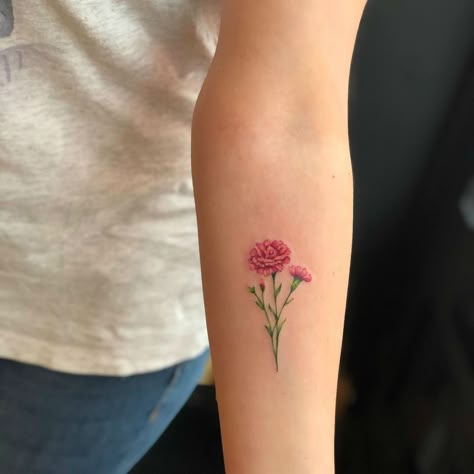 27 Beautiful Carnation Tattoo Ideas and Their Symbolism Pink Carnation Tattoo, Carnation Flower Tattoo, Marigold Tattoo, Carnation Tattoo, Flower Tattoo Meanings, Chrysanthemum Tattoo, Female Tattoos, Meaningful Tattoos For Women, Small Meaningful Tattoos