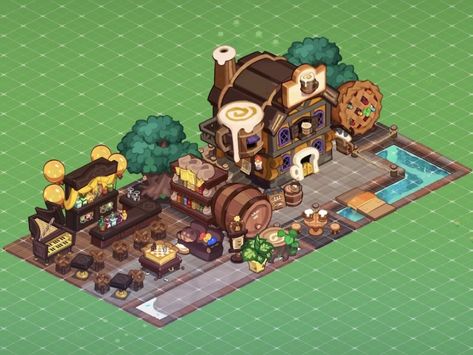 Cookie Run Kingdom Designs Ideas, Cookie Run Kingdom Aesthetic Layout, Cookie Run Kingdom Train Station Design, Cookie Run Guild Layout, Crk Kingdom Train Station, Cookie Run Kingdom Village Ideas, Crk Kingdom Entrance, Crk Building Layout, Cookie Run Kingdom Garden Layout