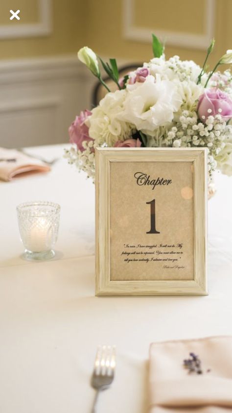 Storybook Wedding Theme, Pride And Prejudice Wedding, Book Table Numbers, Jane Austen Wedding, Wedding Table Themes, Storybook Theme, Book Themed Wedding, Literary Wedding, Flowers Simple