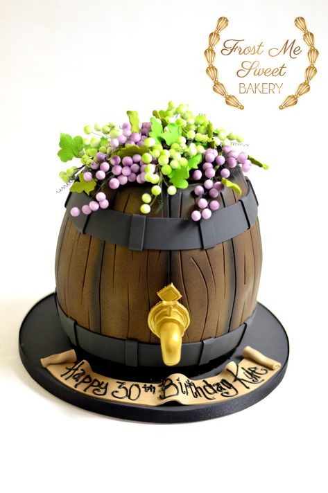 Sculpted Cakes, Fun, Funny, & a Little strange Cakes — Frost Me Sweet Strange Cakes, Wine Barrel Cake, Wine Glass Cake, Food Fine Dining, Cupcakes Bakery, Flower Topper, Barrel Cake, Milestone Birthday Party, Sculpted Cakes