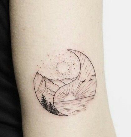 Moutain Tattoos, Small Nature Tattoo, Natur Tattoo Arm, Small Mountain Tattoo, Camping Tattoo, Earthy Tattoos, Hiking Tattoo, Handpoke Tattoo, Theme Tattoo